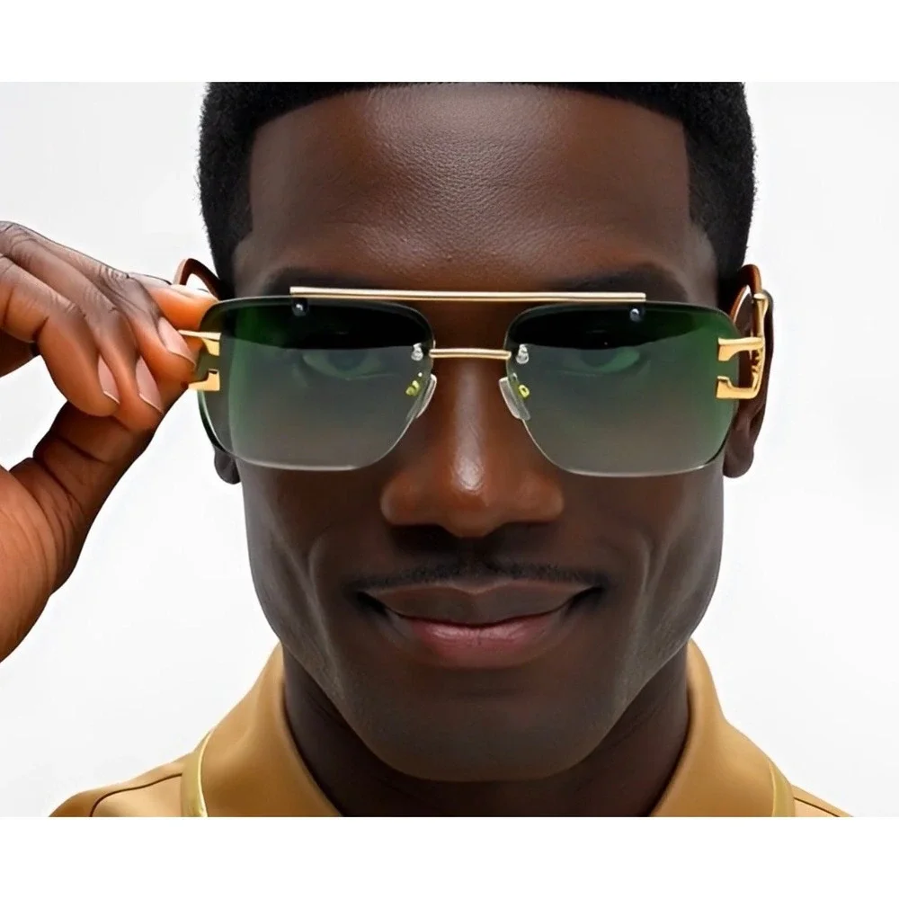 Mens Rimless‎ Square Green Gradient Sunglasses Hip Hop Cholo Shades UV400 Modern